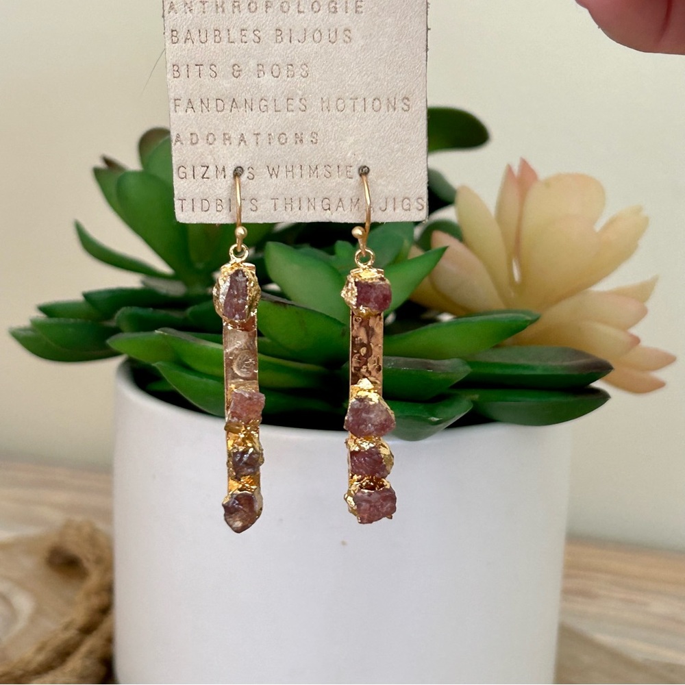 Anthropologie Strawberry Quartz Drop Earrings